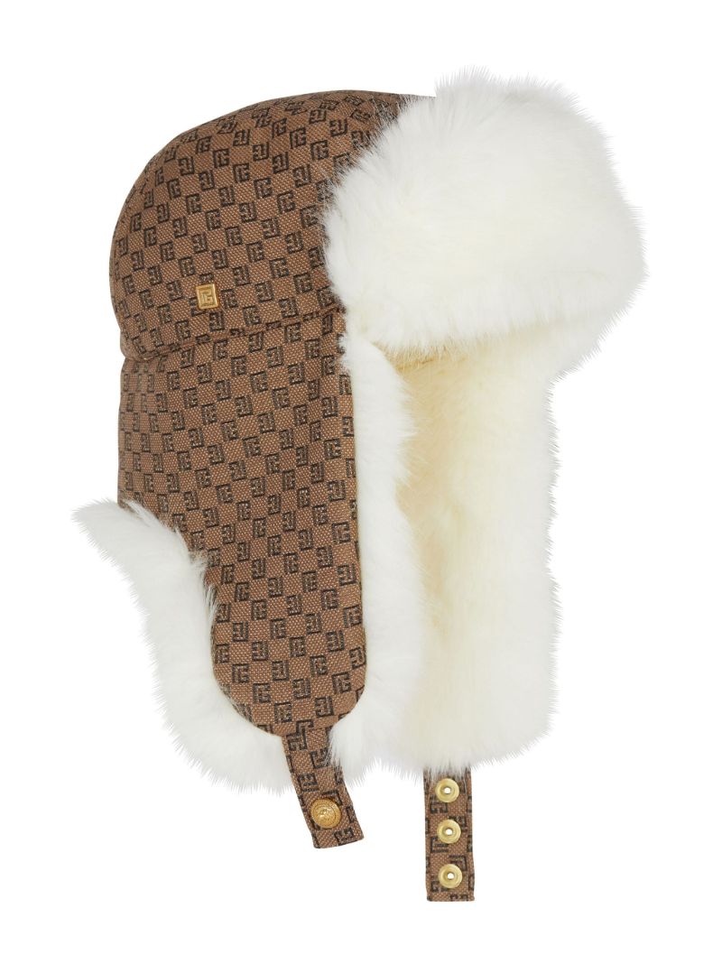 Brown Monogram Print Trapper Hat