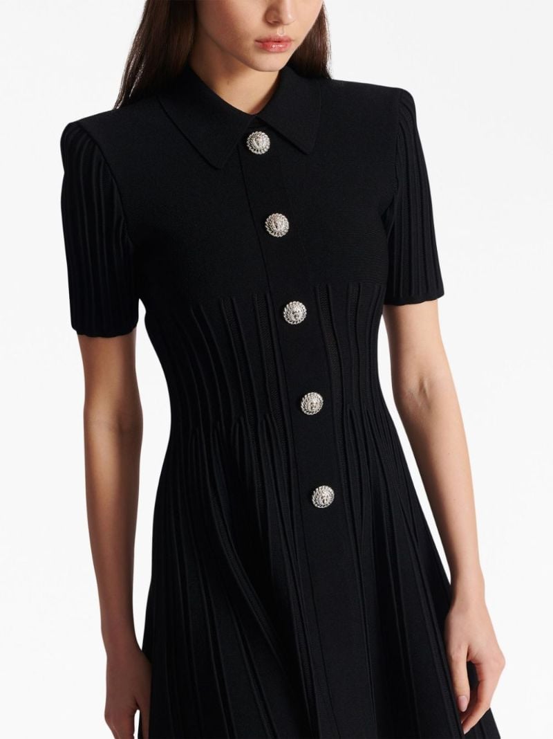 Black Flared Ribbed-knit Mini Dress