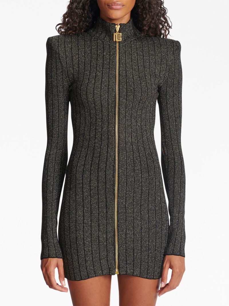 Grey Ribbed-knit Mini Dress