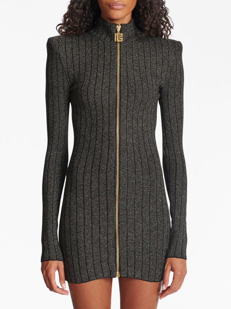 Grey Ribbed-knit Mini Dress