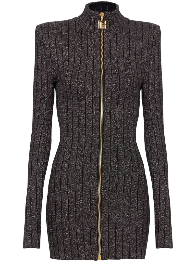 Grey Ribbed-knit Mini Dress
