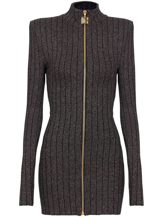 Grey Ribbed-knit Mini Dress