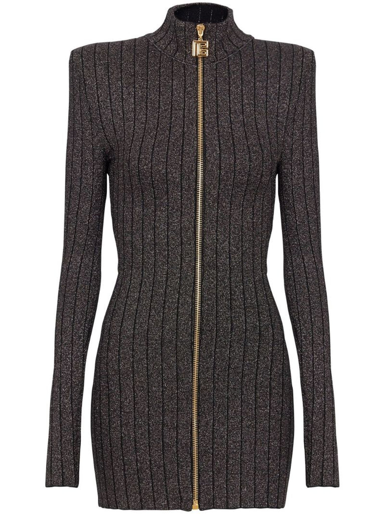 Grey Ribbed-knit Mini Dress