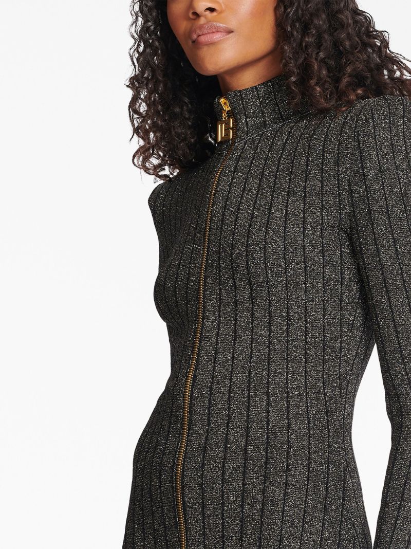 Grey Ribbed-knit Mini Dress