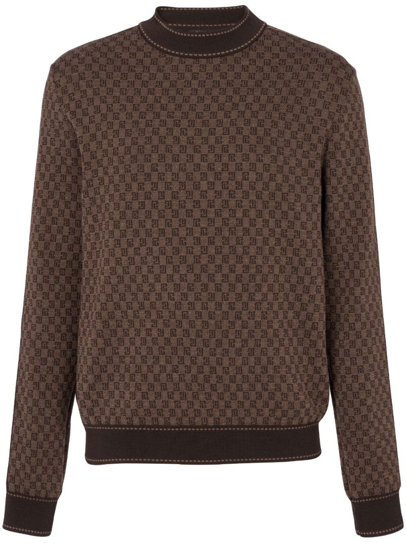 Brown Monogram Jacquard Wool Sweater