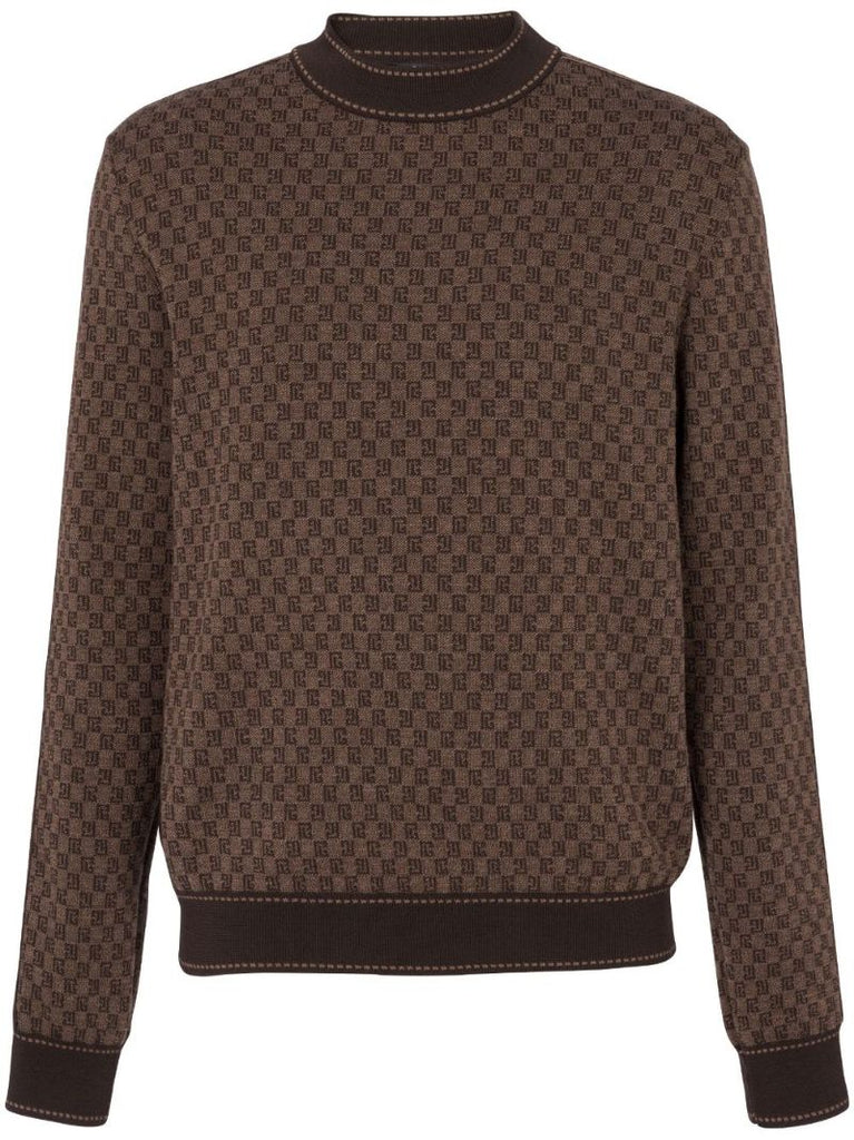Brown Monogram Jacquard Wool Sweater