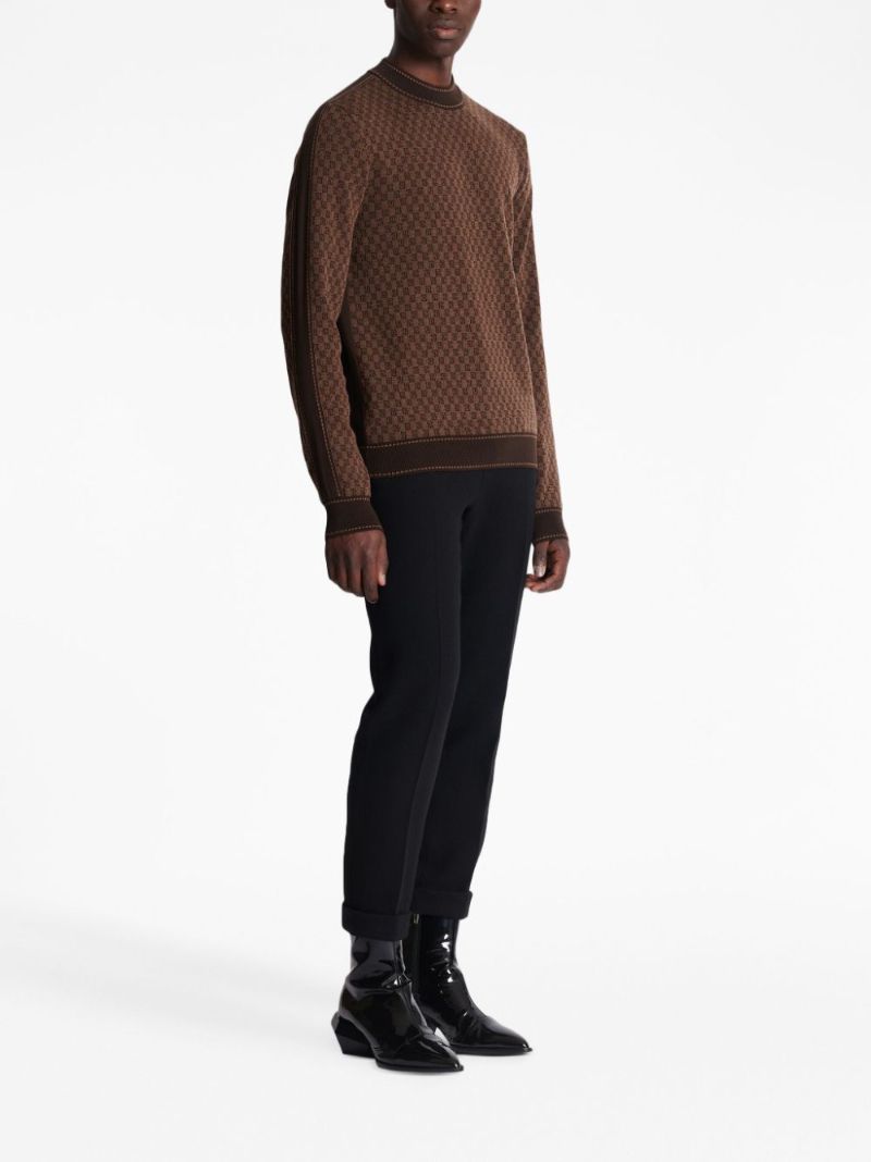 Brown Monogram Jacquard Wool Sweater