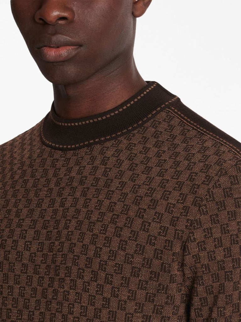 Brown Monogram Jacquard Wool Sweater
