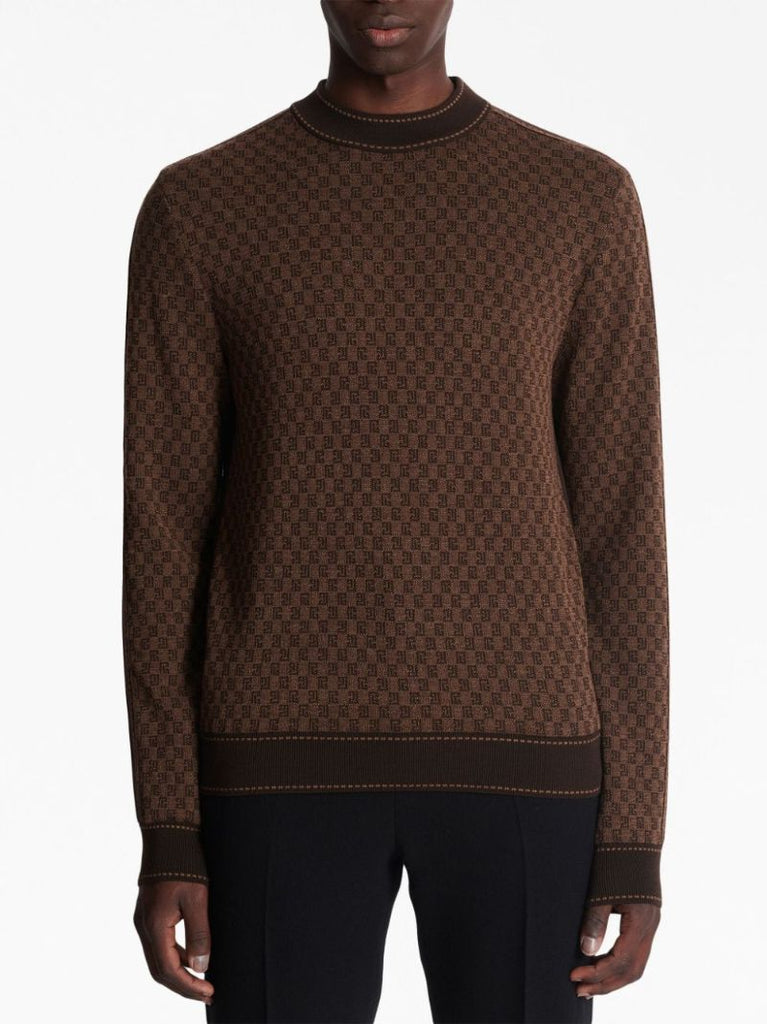 Brown Monogram Jacquard Wool Sweater