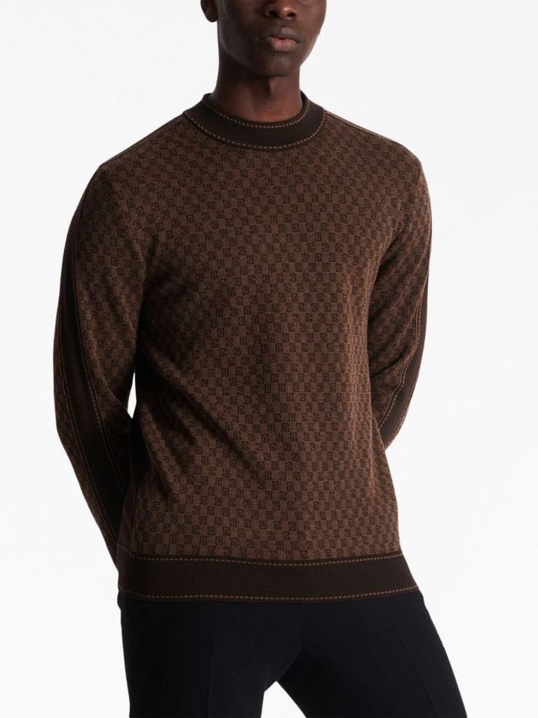Brown Monogram Jacquard Wool Sweater