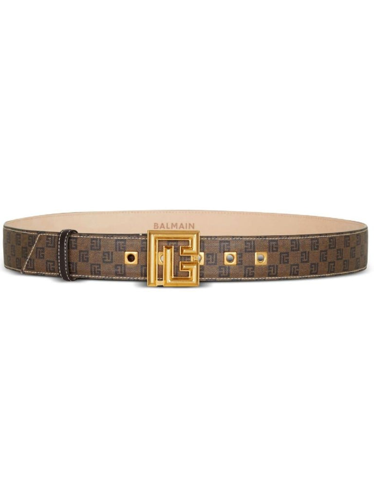 Brown Logo Plaque Monogram Belt