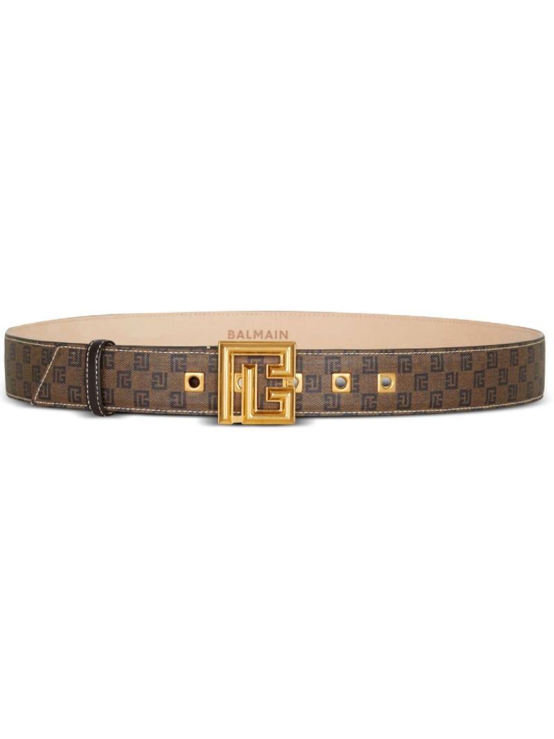 Brown Logo Plaque Monogram Belt