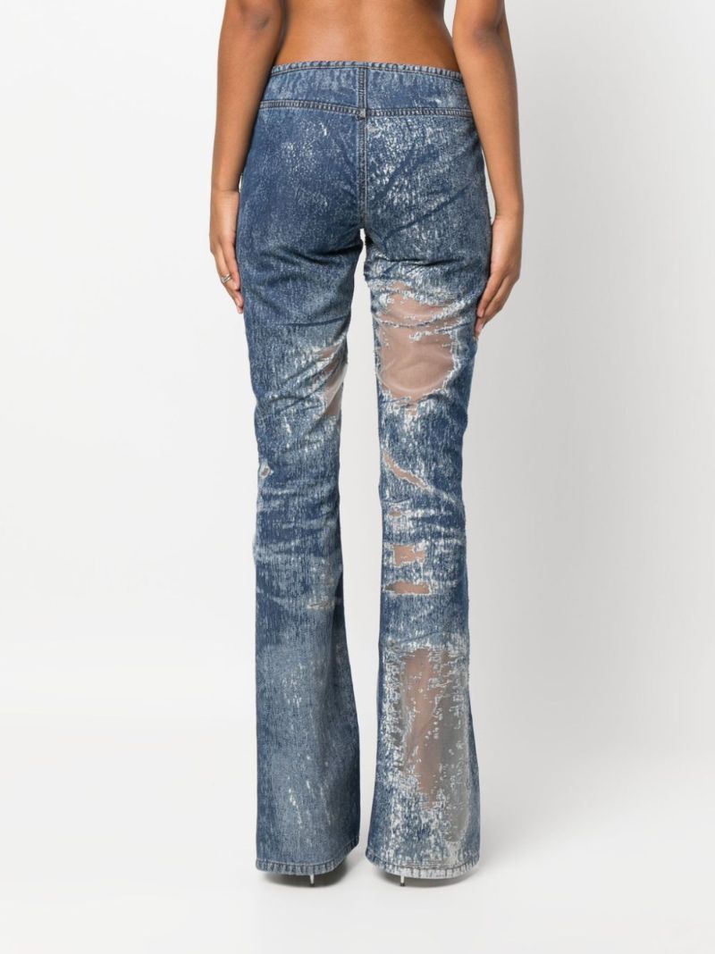 Blue Sheer Panelling Flared Jeans