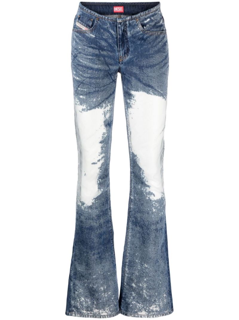 Blue Sheer Panelling Flared Jeans