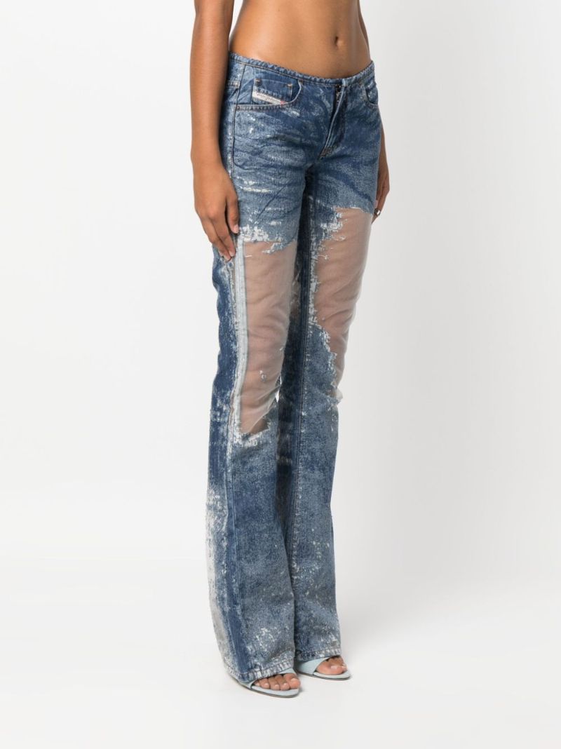 Blue Sheer Panelling Flared Jeans