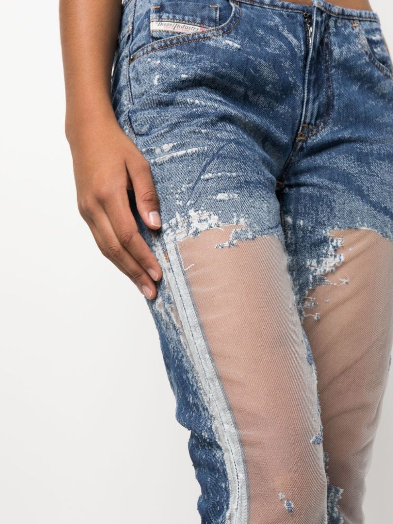 Blue Sheer Panelling Flared Jeans