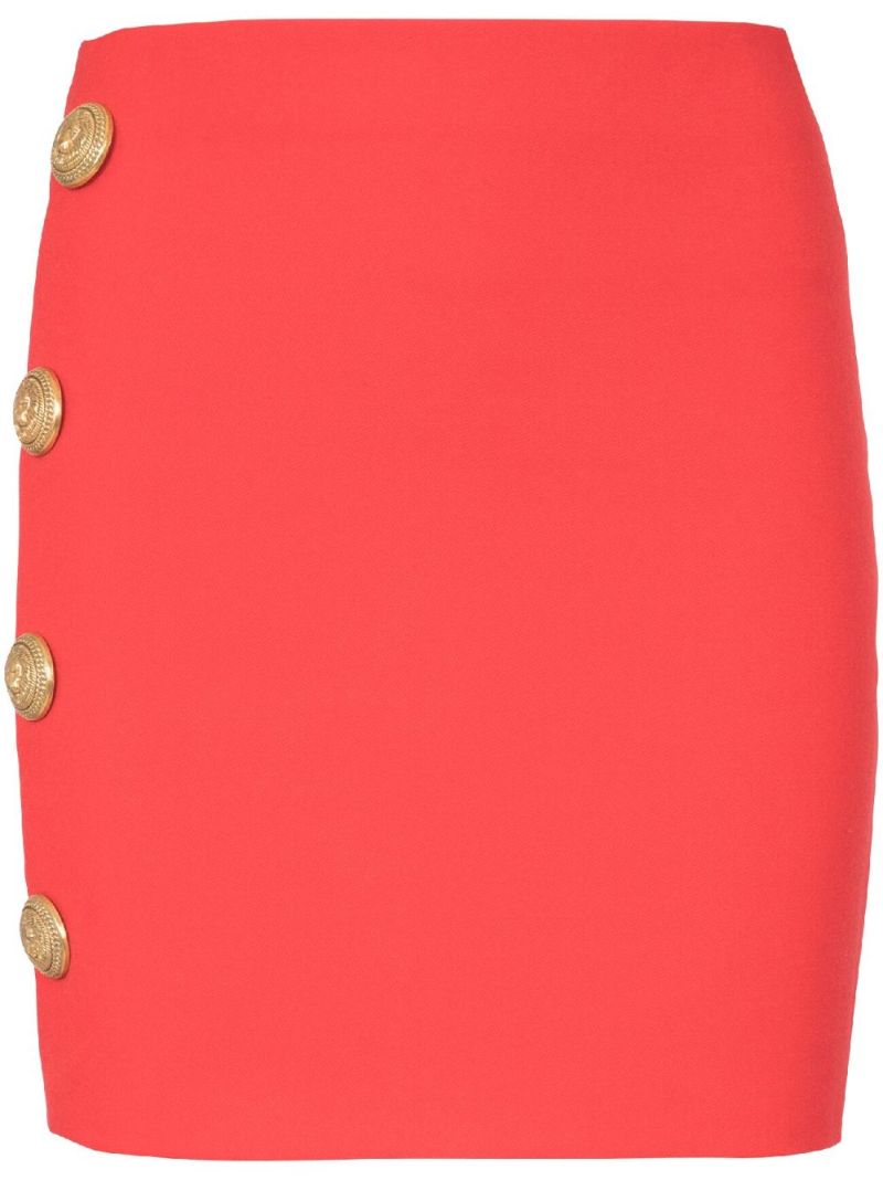 Red Button-embellished Wool Mini Skirt