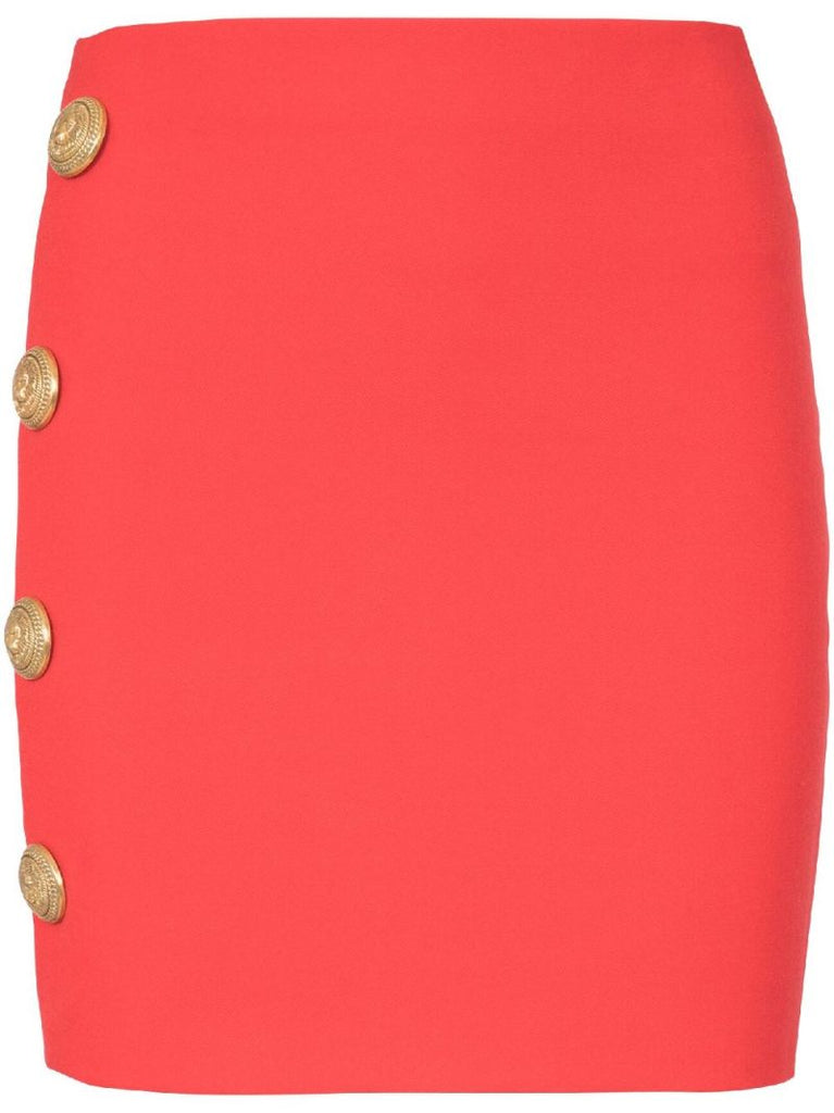 Red Button-embellished Wool Mini Skirt