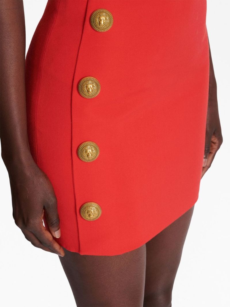 Red Button-embellished Wool Mini Skirt