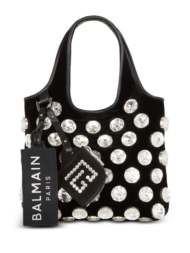 Black Crystal-embellished Velvet Grocery Bag