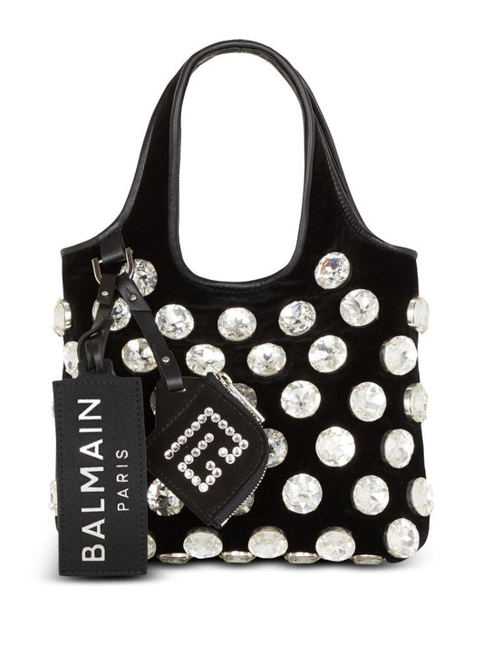 Black Crystal-embellished Velvet Grocery Bag