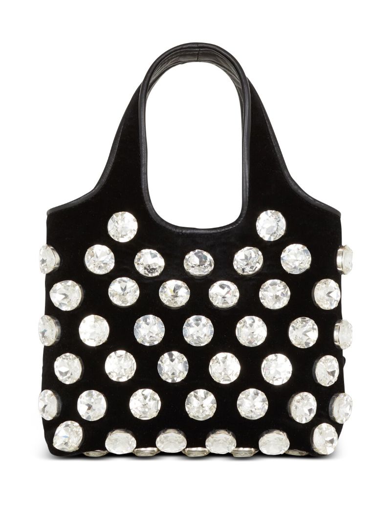 Black Crystal-embellished Velvet Grocery Bag