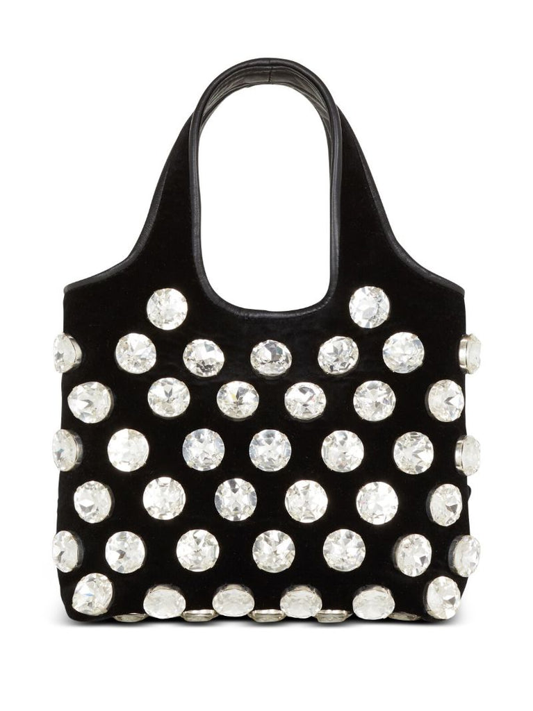 Black Crystal-embellished Velvet Grocery Bag
