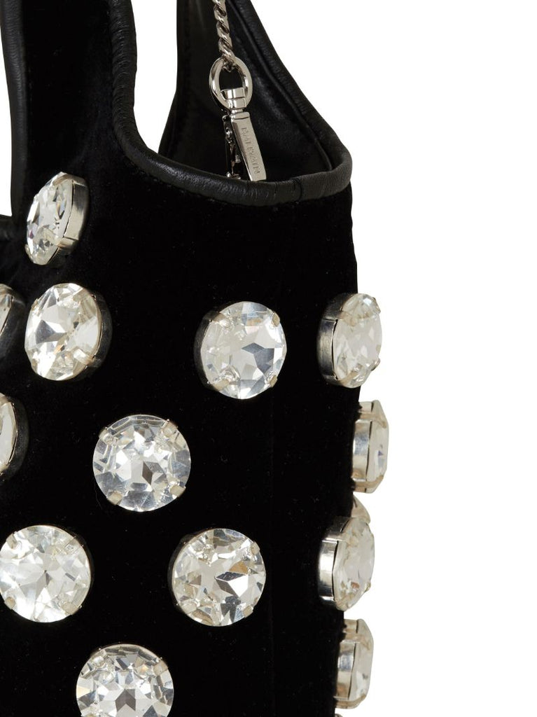 Black Crystal-embellished Velvet Grocery Bag