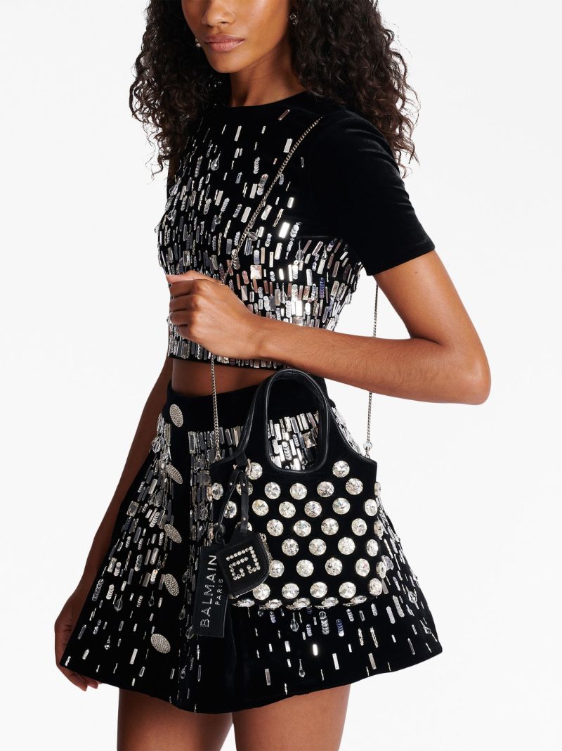 Black Crystal-embellished Velvet Grocery Bag