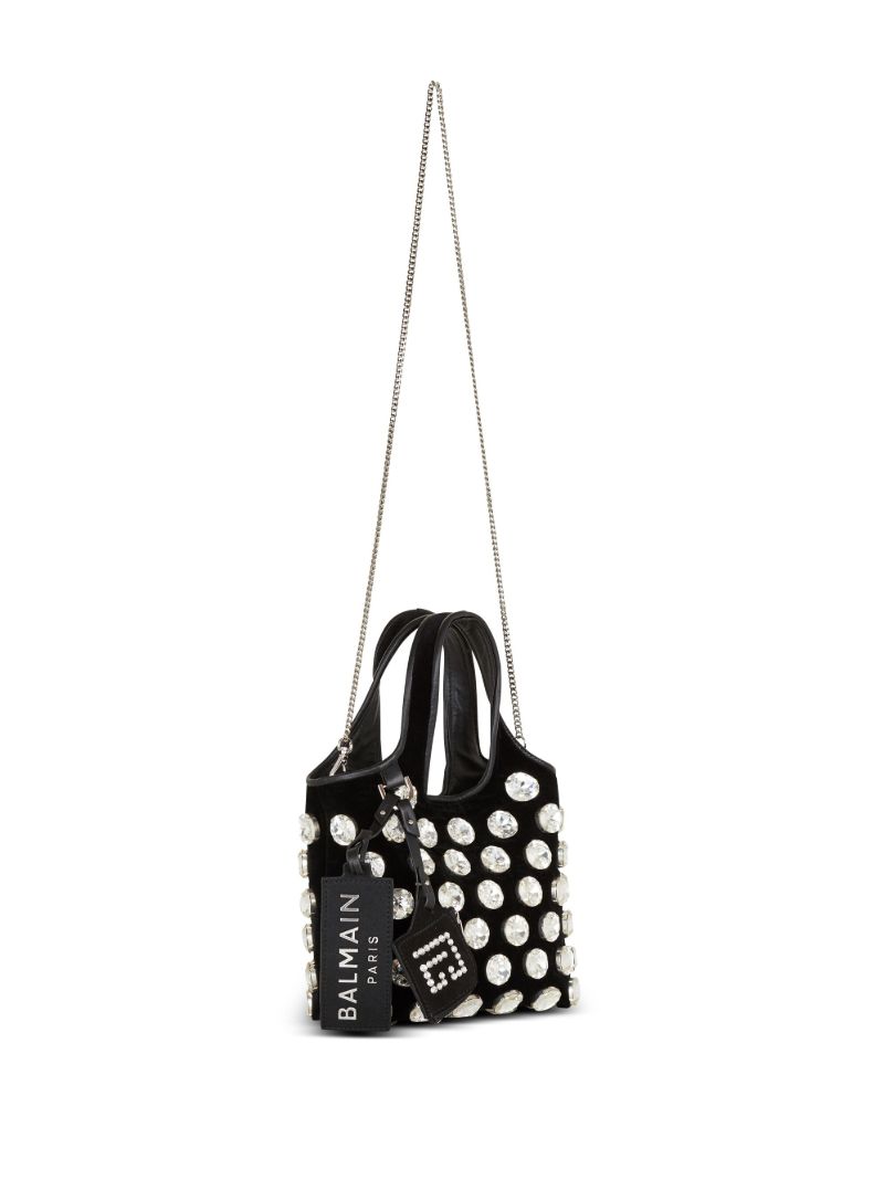 Black Crystal-embellished Velvet Grocery Bag