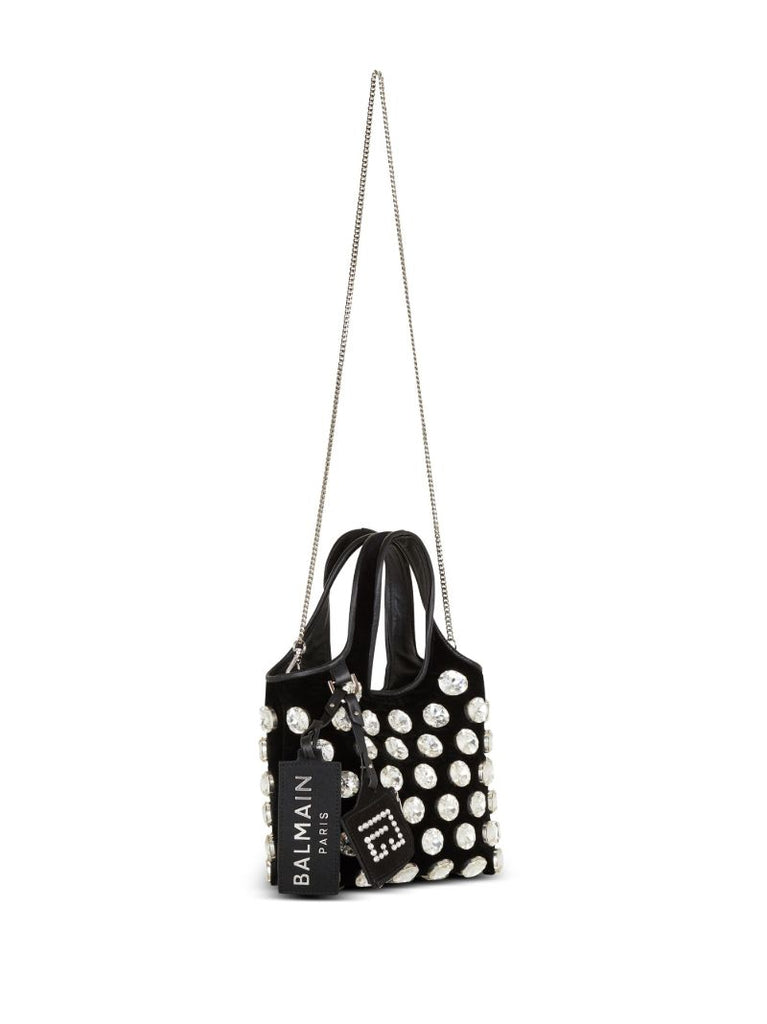 Black Crystal-embellished Velvet Grocery Bag