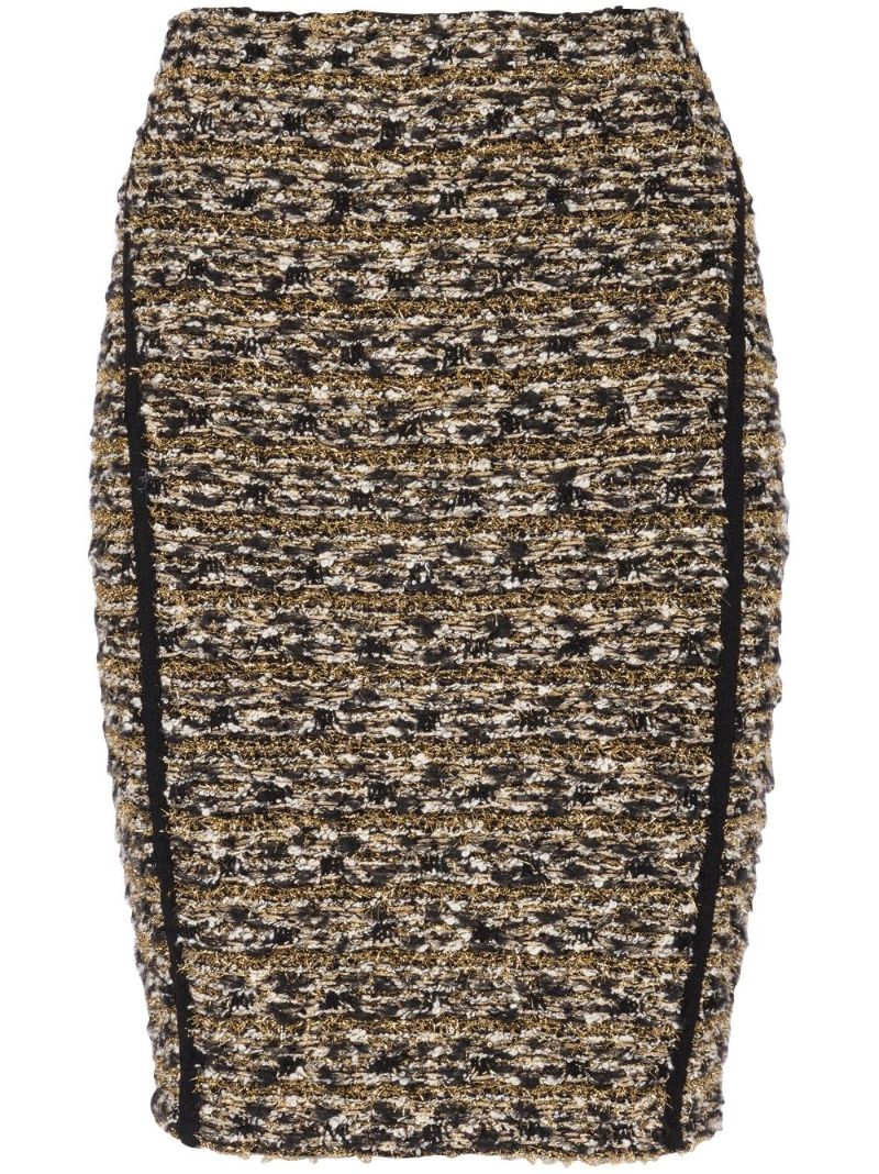 Brown Lurex Tweed Pencil Skirt