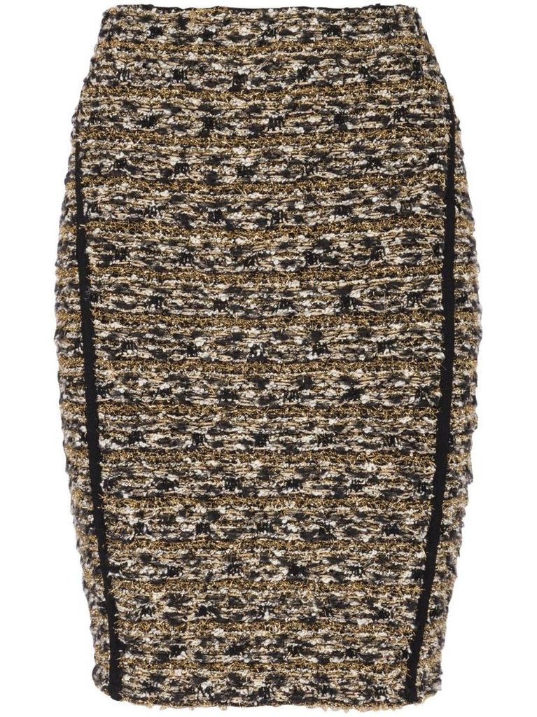 Brown Lurex Tweed Pencil Skirt