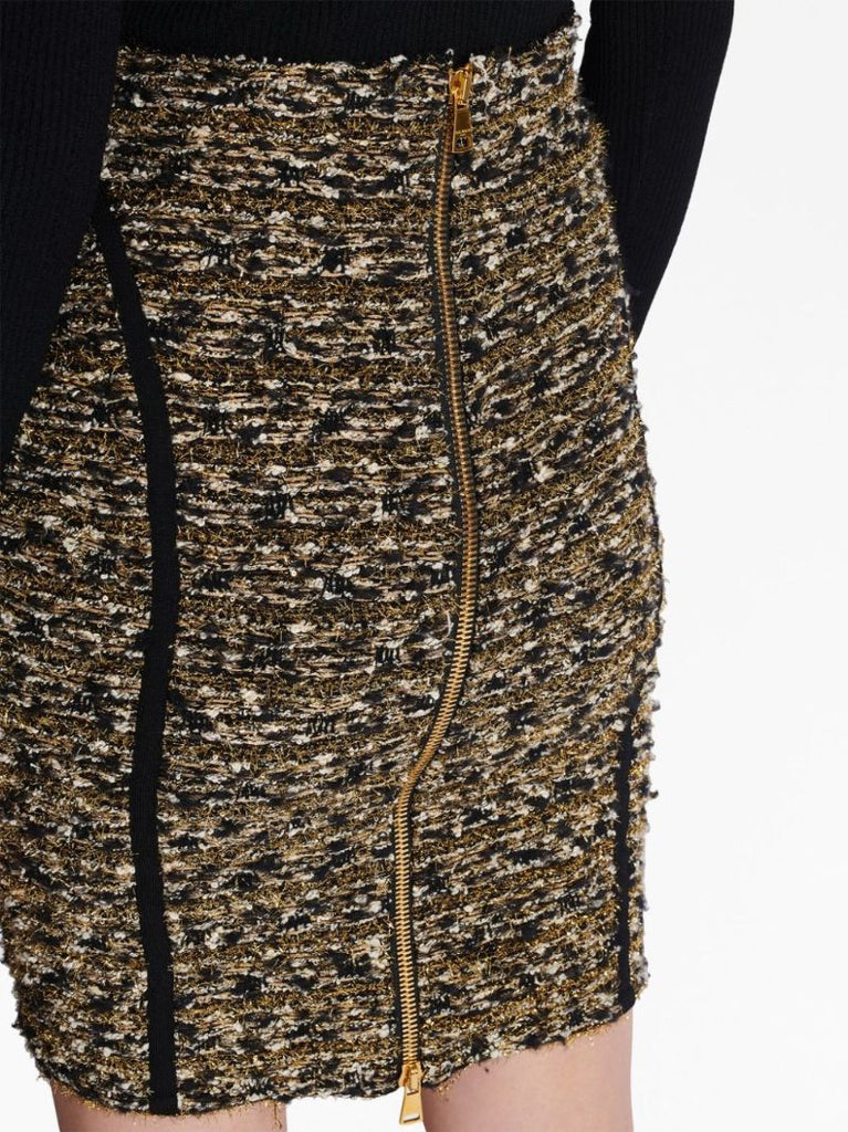 Brown Lurex Tweed Pencil Skirt