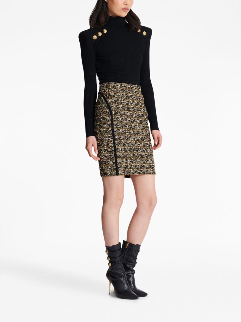 Brown Lurex Tweed Pencil Skirt