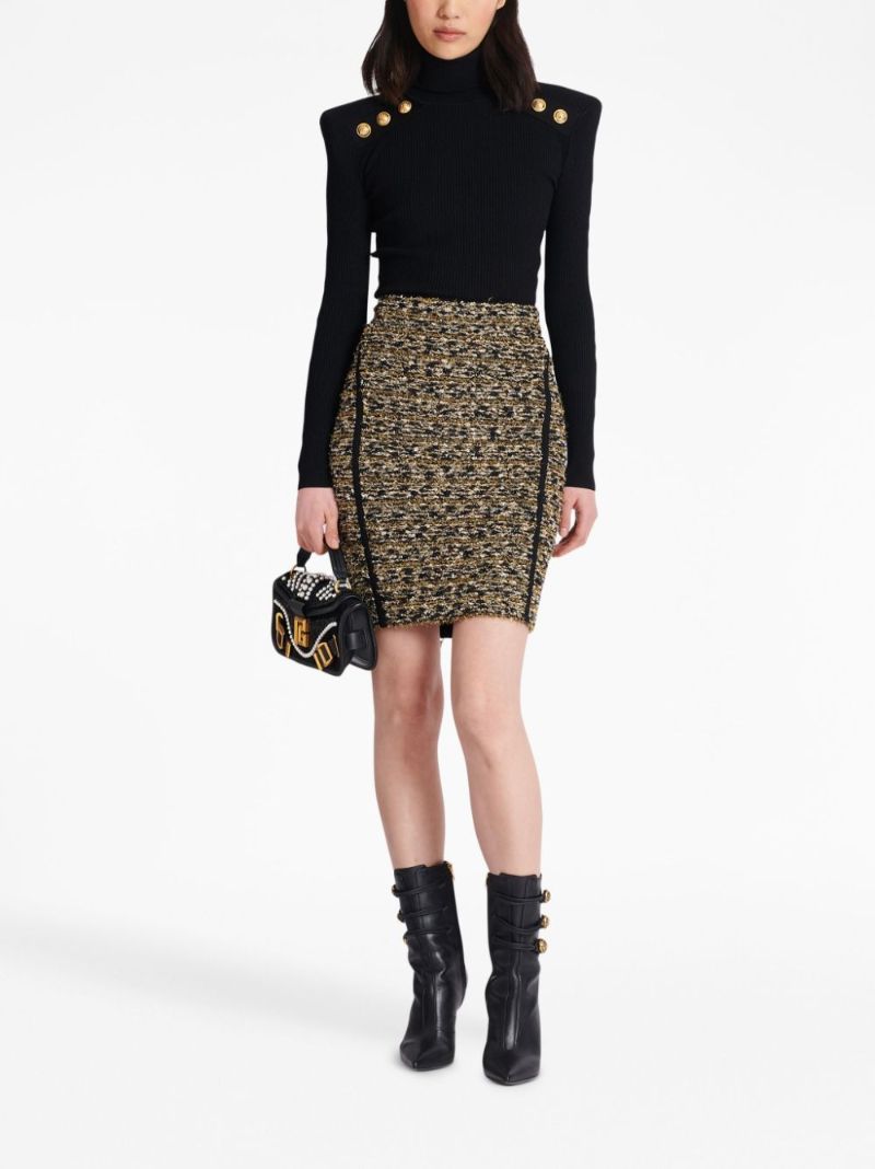 Brown Lurex Tweed Pencil Skirt