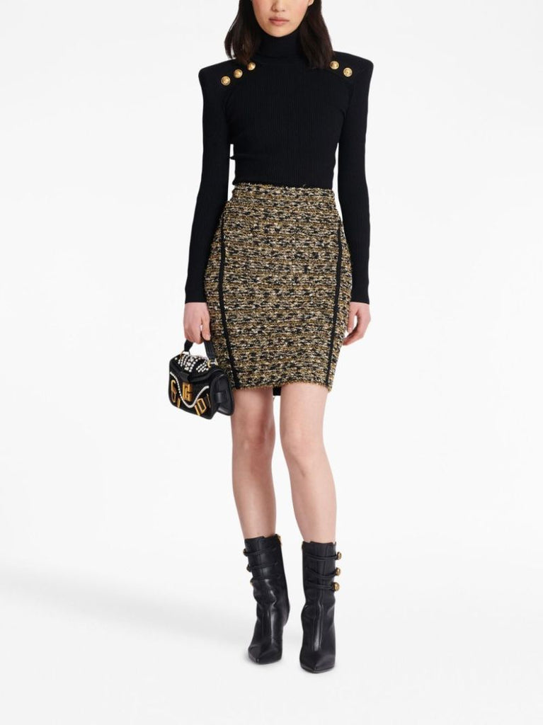 Brown Lurex Tweed Pencil Skirt