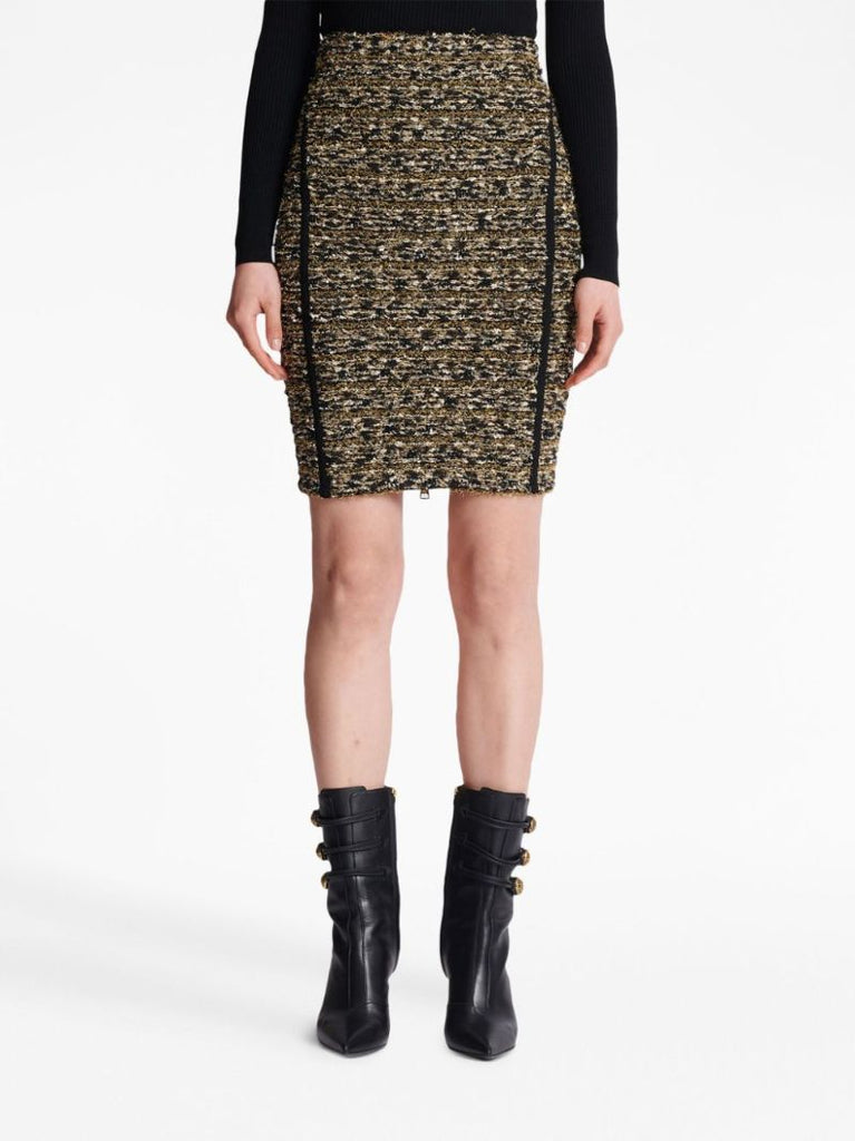 Brown Lurex Tweed Pencil Skirt