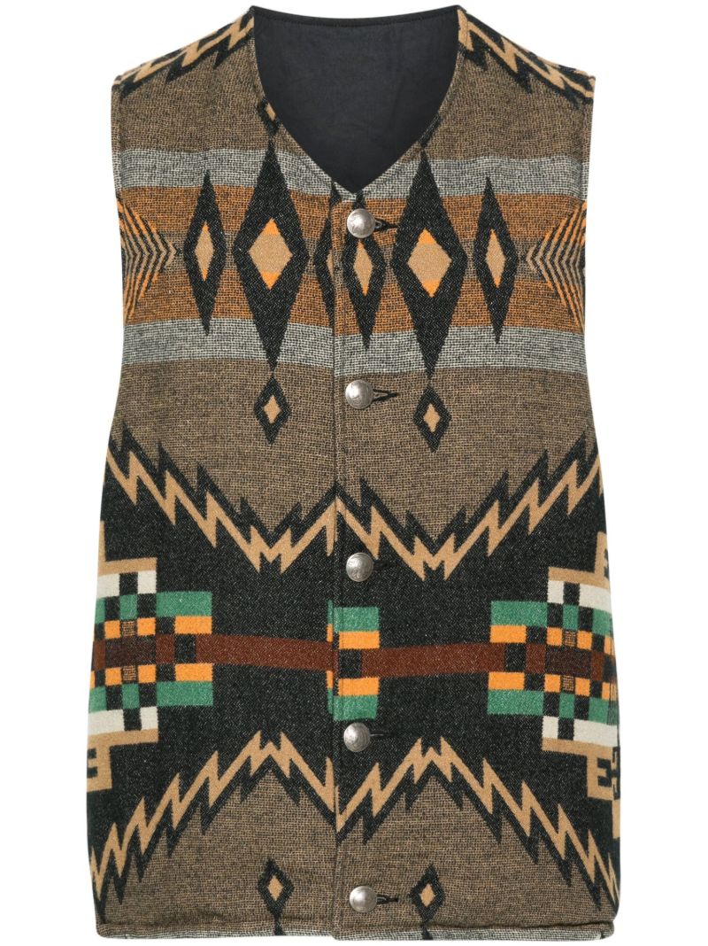 Multicolour Geometric-print Single-breasted Gilet