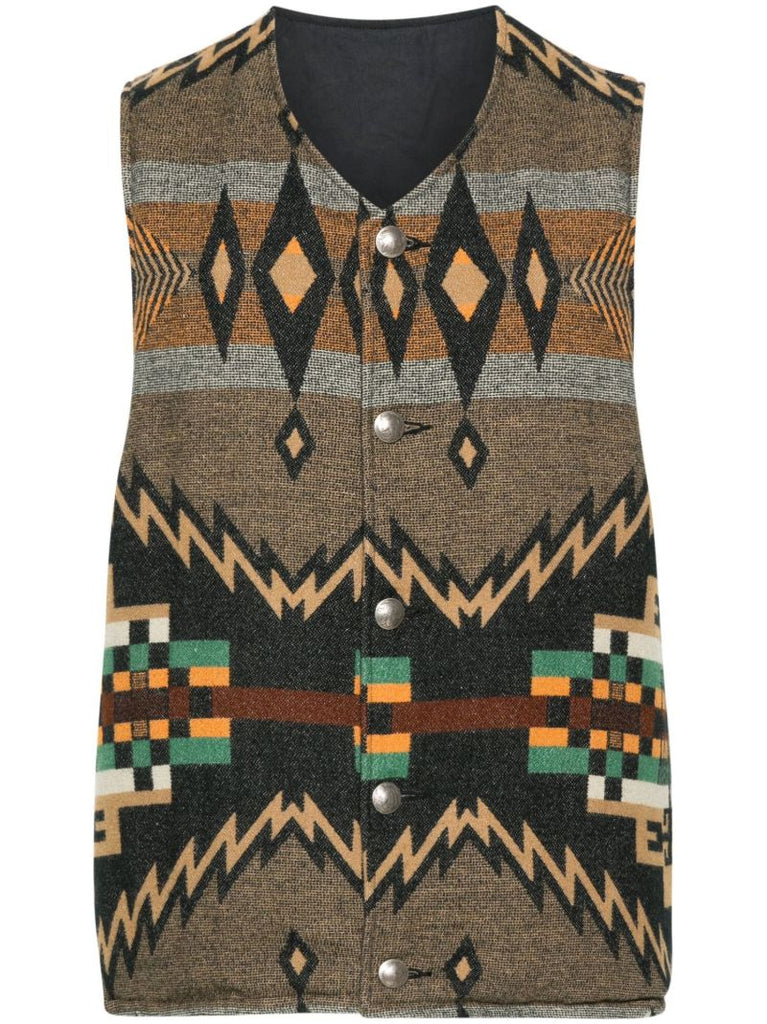 Multicolour Geometric-print Single-breasted Gilet