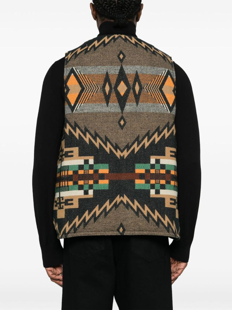 Multicolour Geometric-print Single-breasted Gilet