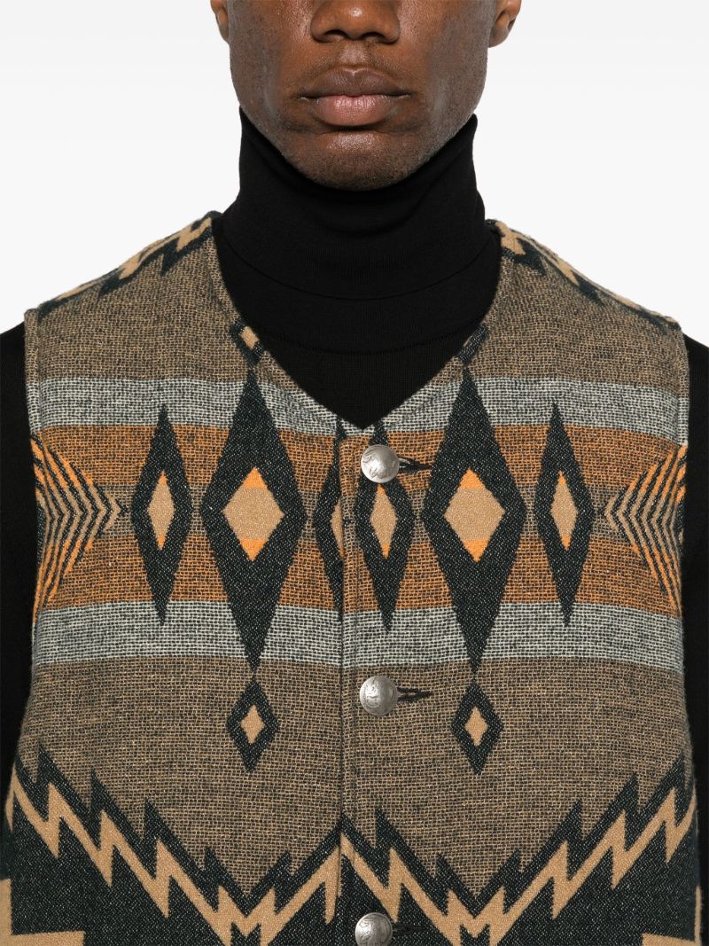 Multicolour Geometric-print Single-breasted Gilet