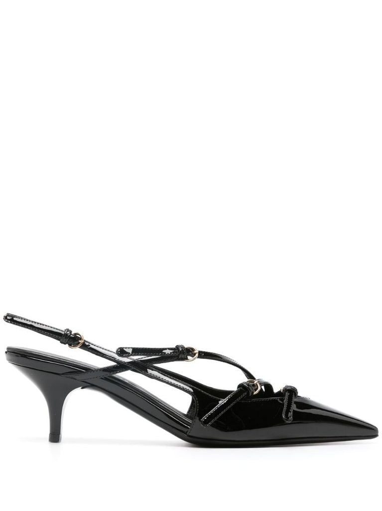 Black Buckled Patent Pumps