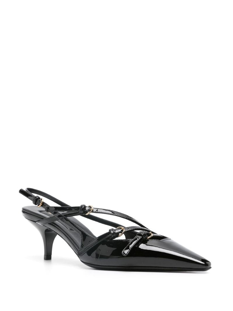 Black Buckled Patent Pumps