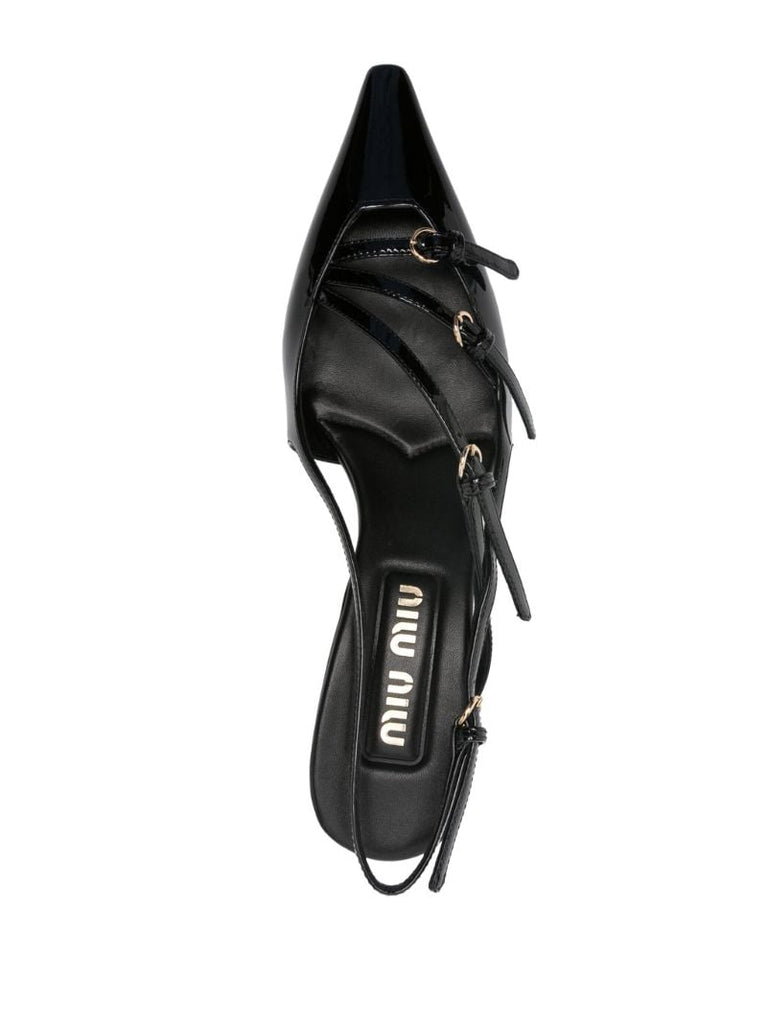 Black Buckled Patent Pumps