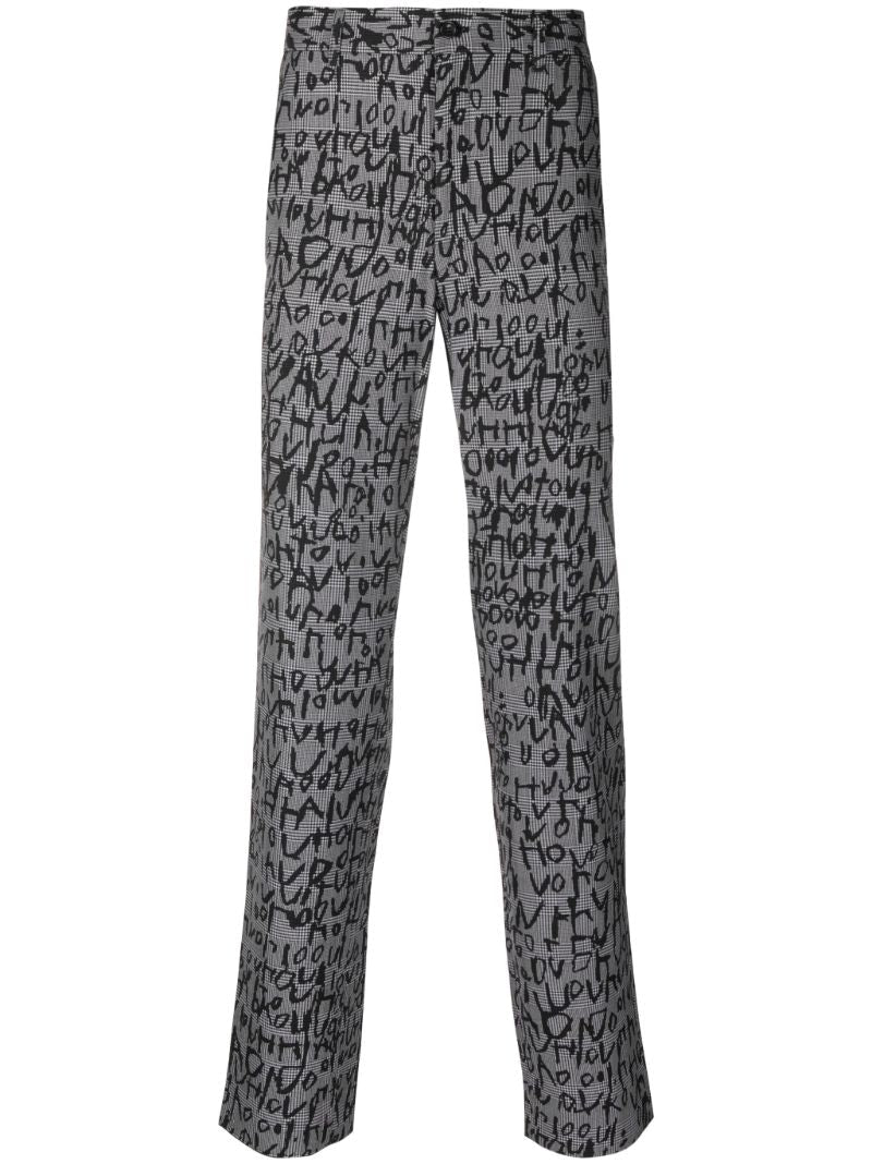 Grey Graphic Print Tailored Trousers