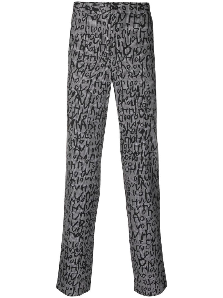 Grey Graphic Print Tailored Trousers