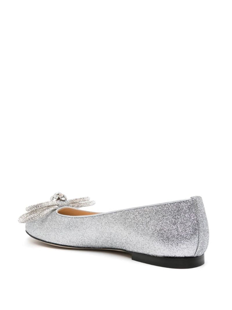 Silver-tone Double Bow Glitter Ballerina Shoes