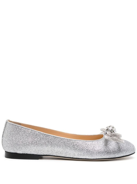 Silver-tone Double Bow Glitter Ballerina Shoes