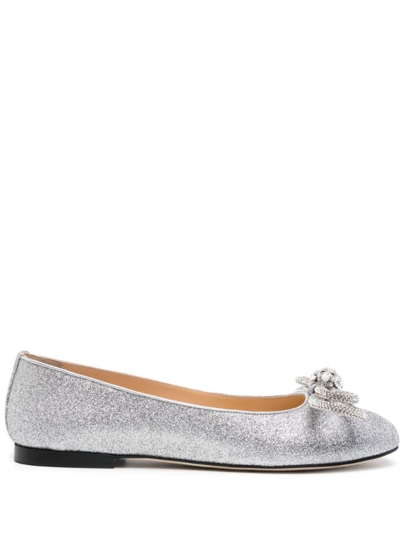 Silver-tone Double Bow Glitter Ballerina Shoes